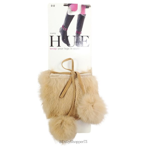 HUE Accessories - Hue Women's Rabbit Fur Caramel Tan Boot Cuff with Pom Poms